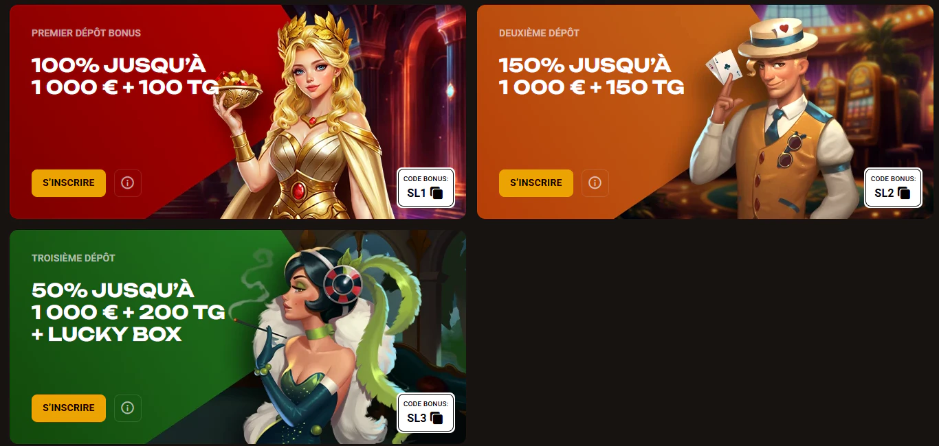 Bonus de bienvenue Slotlair jusqu'à 3 000 € et 450 tours gratuits