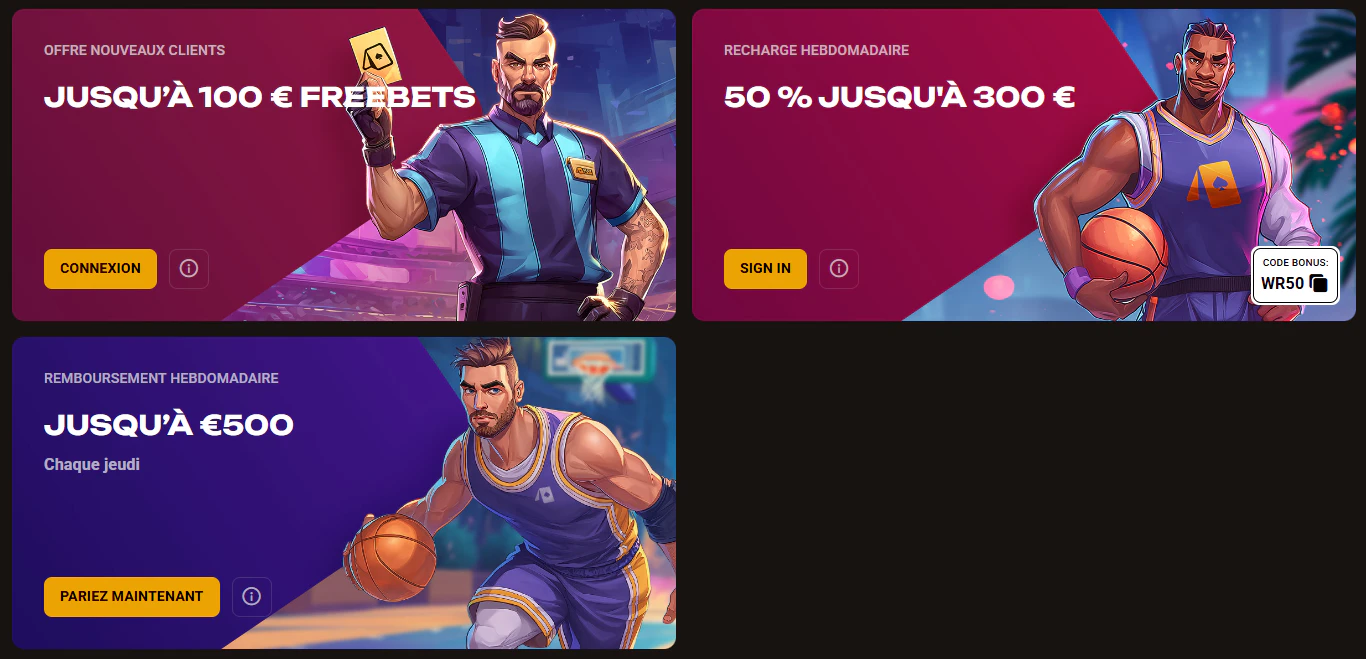 Bonus sportifs Slotlair avec jusqu'à 100 € en paris gratuits