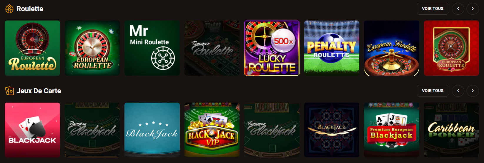 Jeux de roulette et blackjack disponibles sur Slotlair