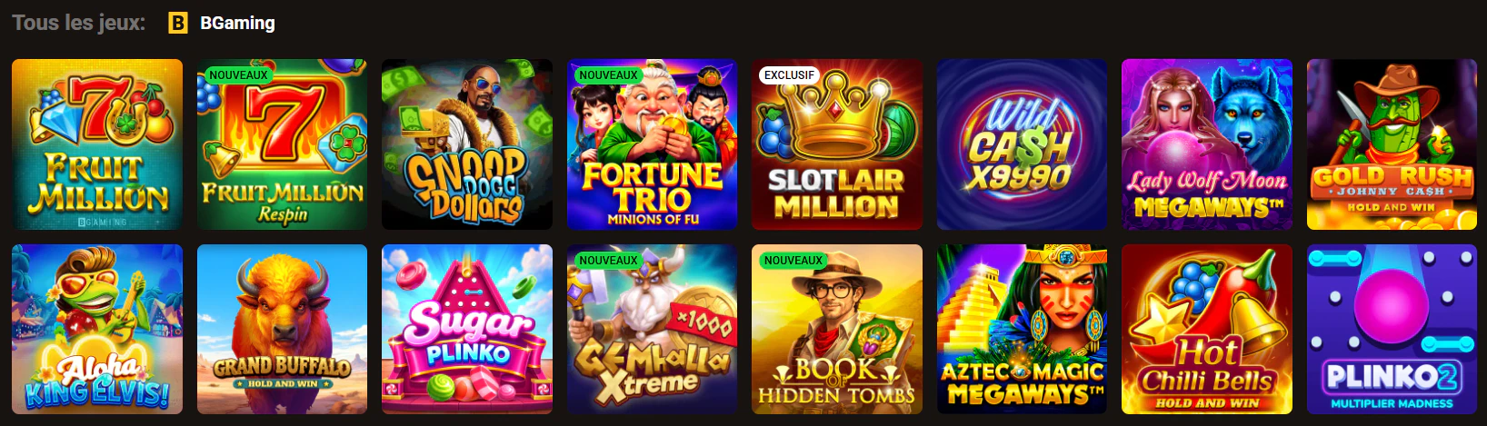 Machines à sous BGaming disponibles sur Slotlair